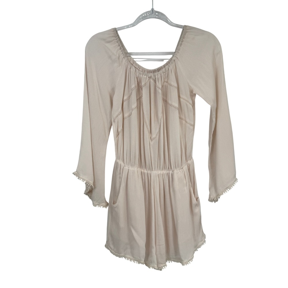 Romeo & Juliet Couture Off Shoulder Romper Womens M Cream Boho Cowgirl Pockets